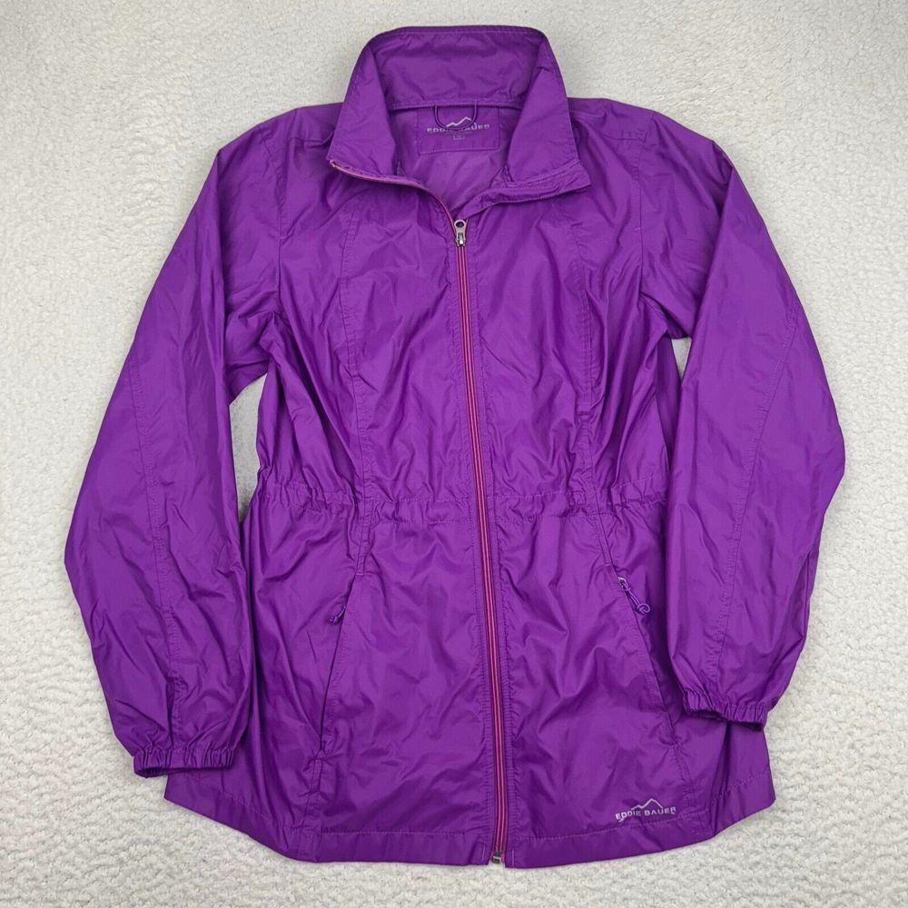 Eddie Bauer Rain Jacket Women's Medium Full Zip Front Lightweight Pockets Purple